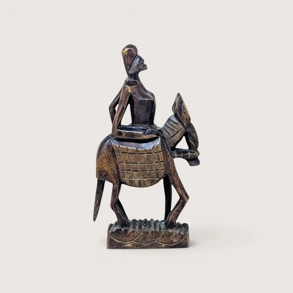 Vintage African Hand Carved Wood Woman on Horse Figurine